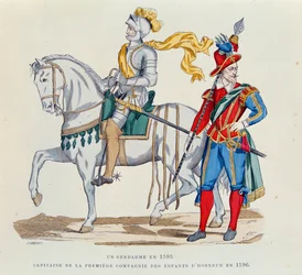 Un Gendarme en 1593 y un Capitán de la Primera Compañía de los 